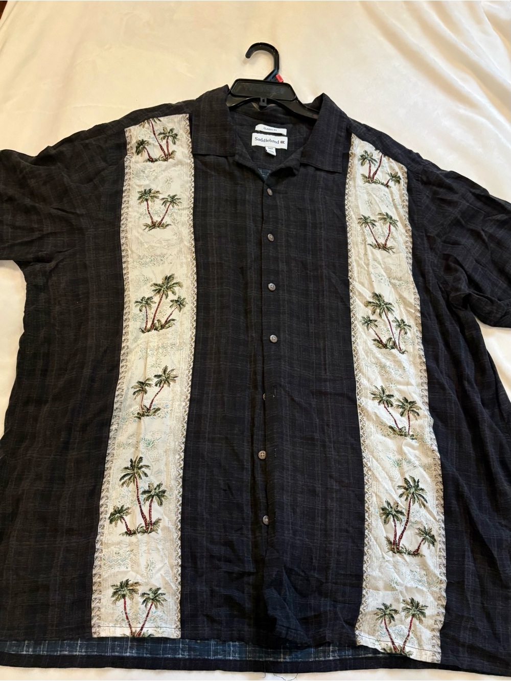 GUC 3XLT Saddlebred Black Short-Sleeve Button Front Shirt with Cream Palm Panels